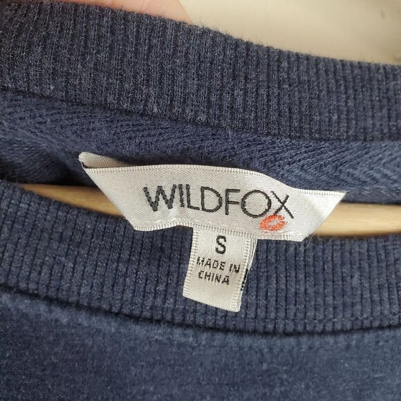 Wildfox Sweatshirt Womens Small Good Vibes Needlework Navy Blue Crew Oversized - Picture 4 of 7